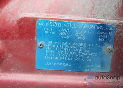 2008 Suzuki Sx4 Convenience/Touring из США, поврежденный, VIN JS2YB417185102539